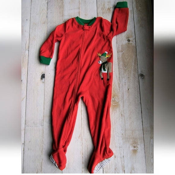 Carter's Boys Toddler Red Christmas Reindeer One Piece Fleece Pajamas 2T - Picture 1 of 8
